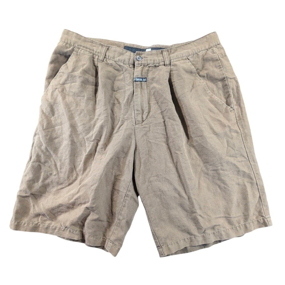 Marithe Francois Girbaud Mens Brown Linen Pleated Cotton Shorts Size 38‎ Vintage